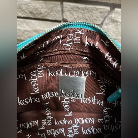 Vintage KOOBA leather shoulder bag grommet purse teal blue y2k - Picture 2 of 7